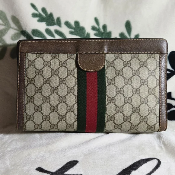 💯 Authentic Vintage Gucci Supreme Web Sherry Line Clutch - Picture 2 of 12